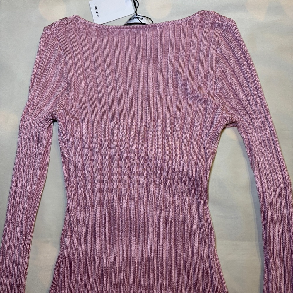 NEW! Guizio- Slinky Rib Mini Dress Cotton Candy Pink Size Large Square Neck - Picture 6 of 8
